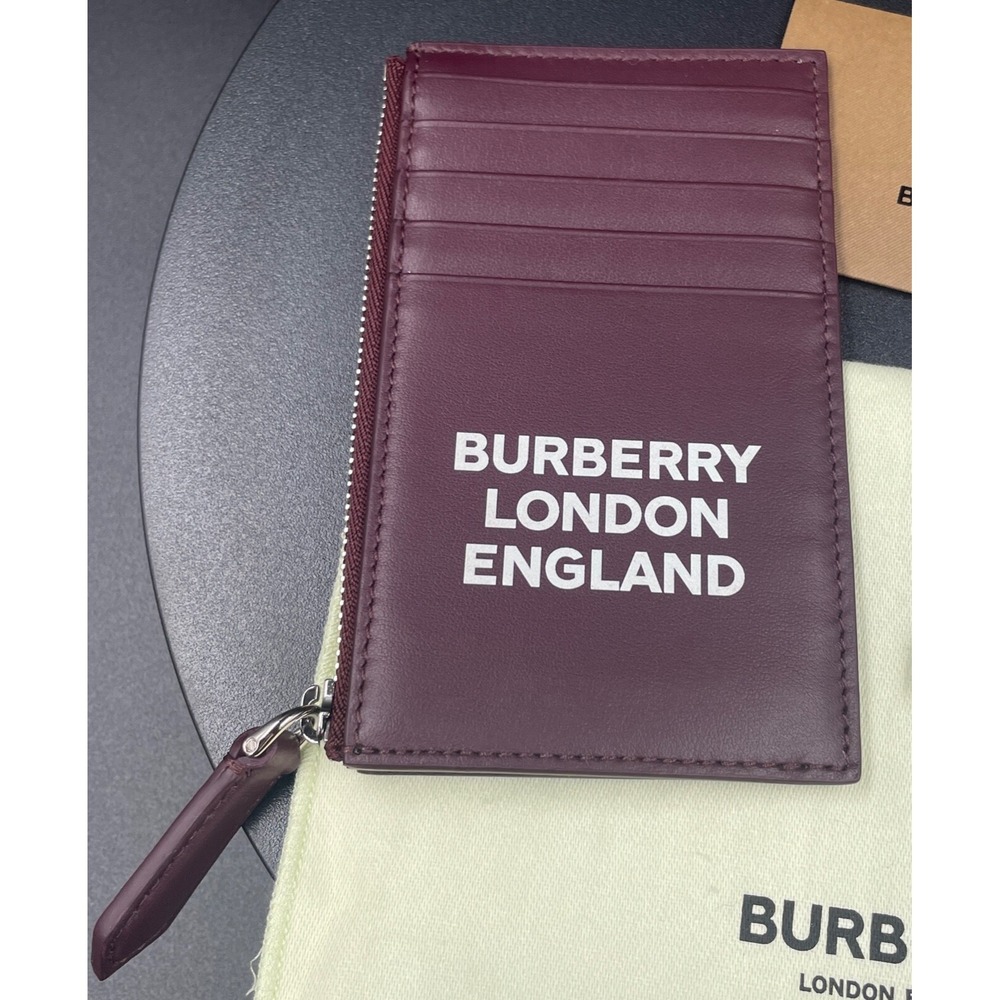 Burberry Authentic New Card Holder Logo Wallet‎ With Zipper Mahogany Red